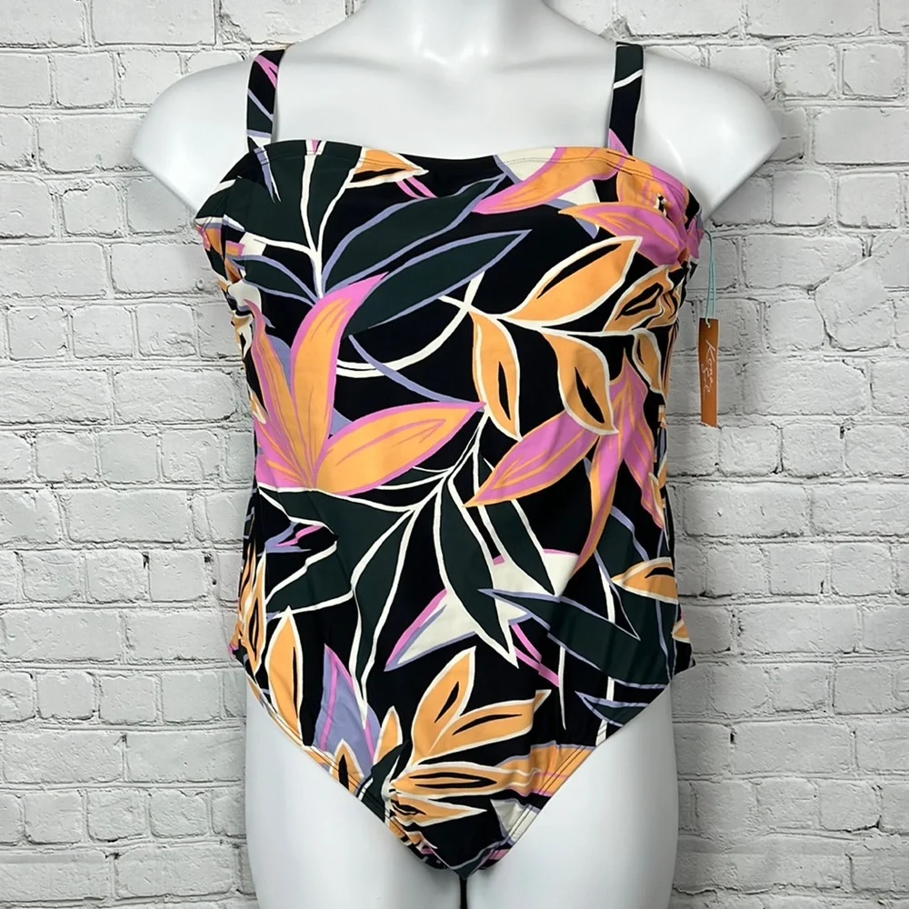 Kona Sol Tropical Print One Piece Swimsuit Plus Size 18W - Picture 2 of 4